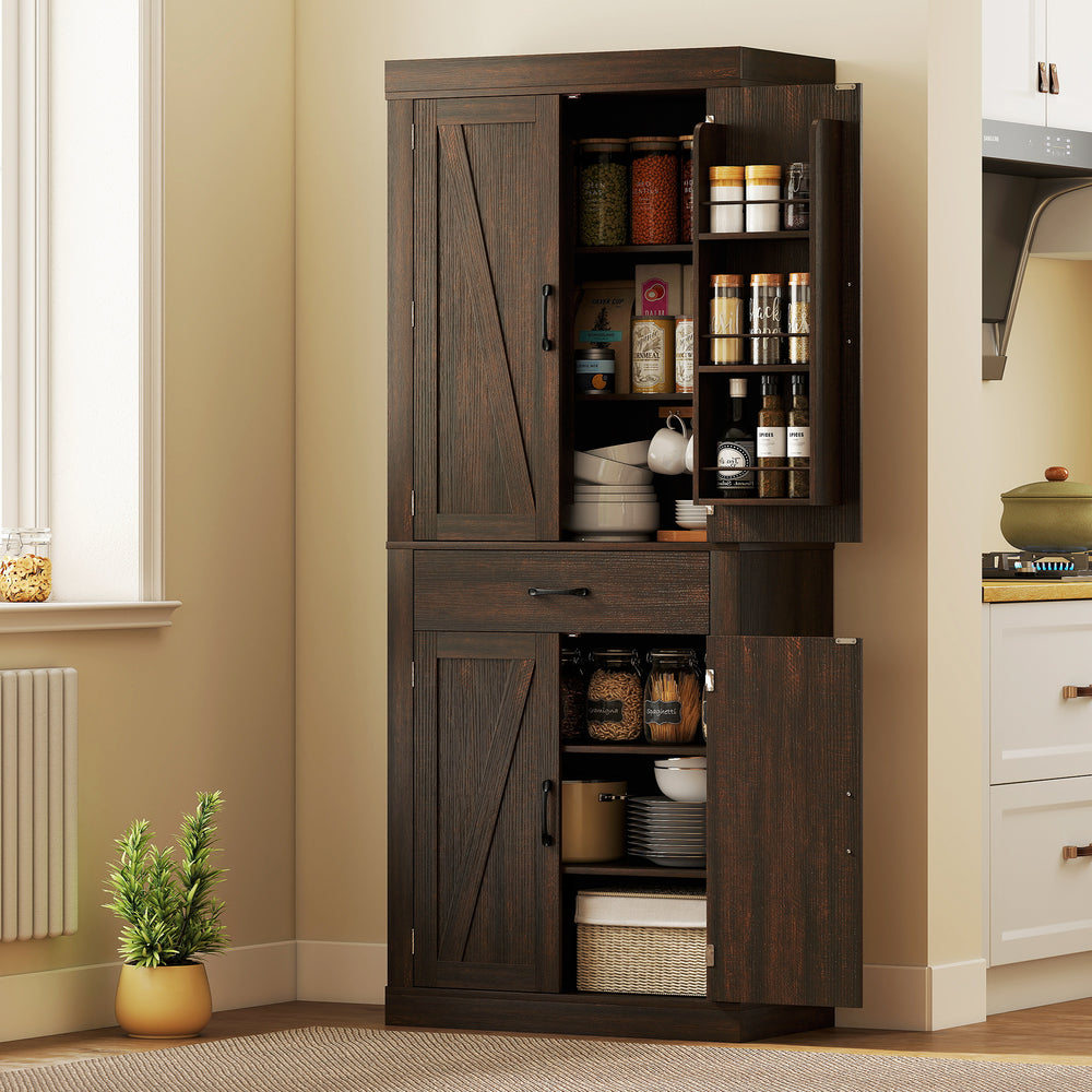 Country style storage unit with 4 barn doors, brown