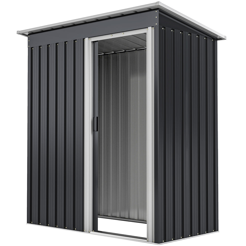 Garden shed with sliding door and sloping roof, steel frame, black