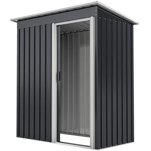 Garden shed with sliding door and sloping roof, steel frame, black
