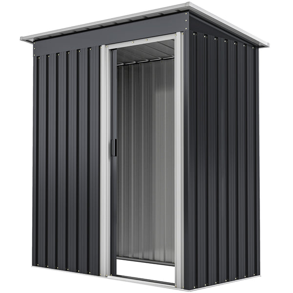 Garden shed with sliding door and sloping roof, steel frame, black