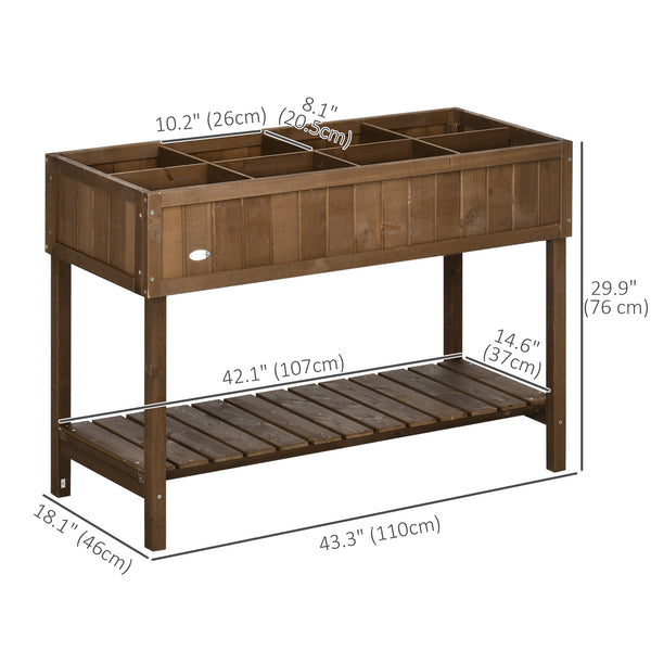 Raised wooden vegetable garden with 8 compartments, dark brown