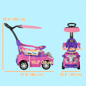 3-in-1 Push Car with Music, Light, Handle and Removable Canopy, Pink