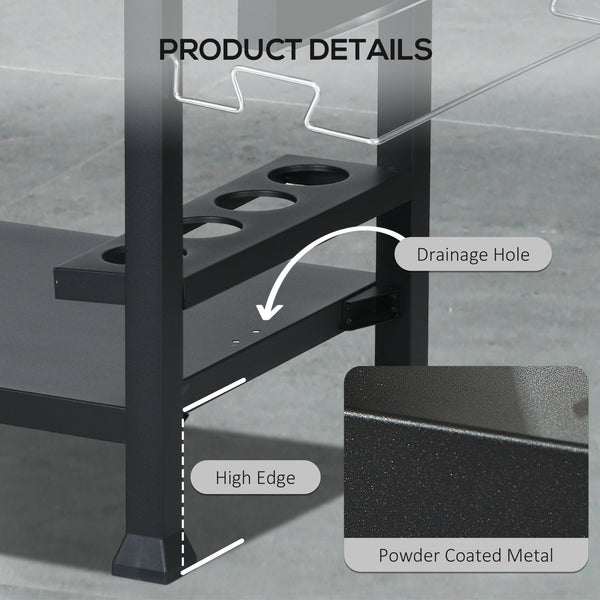 3-Shelf Outdoor Grill Cart Table with Foldable Side Table and Stainless Steel Table Top, Pizza Oven Stand on Wheels