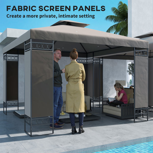 10 x 10 ft Gazebo, Double Roof Arbor with Screen Panels and Metal Frame for Patio, Garden, Khaki