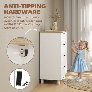 4-drawer chest of drawers for bedroom with solid wood legs, Colour: white.