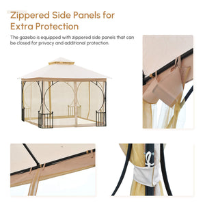 10 x 10 gazebo with mosquito nets, beige