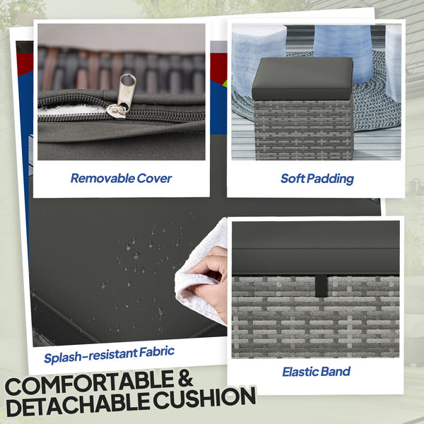 Set of 2 outdoor poufs in woven resin with storage, dark grey