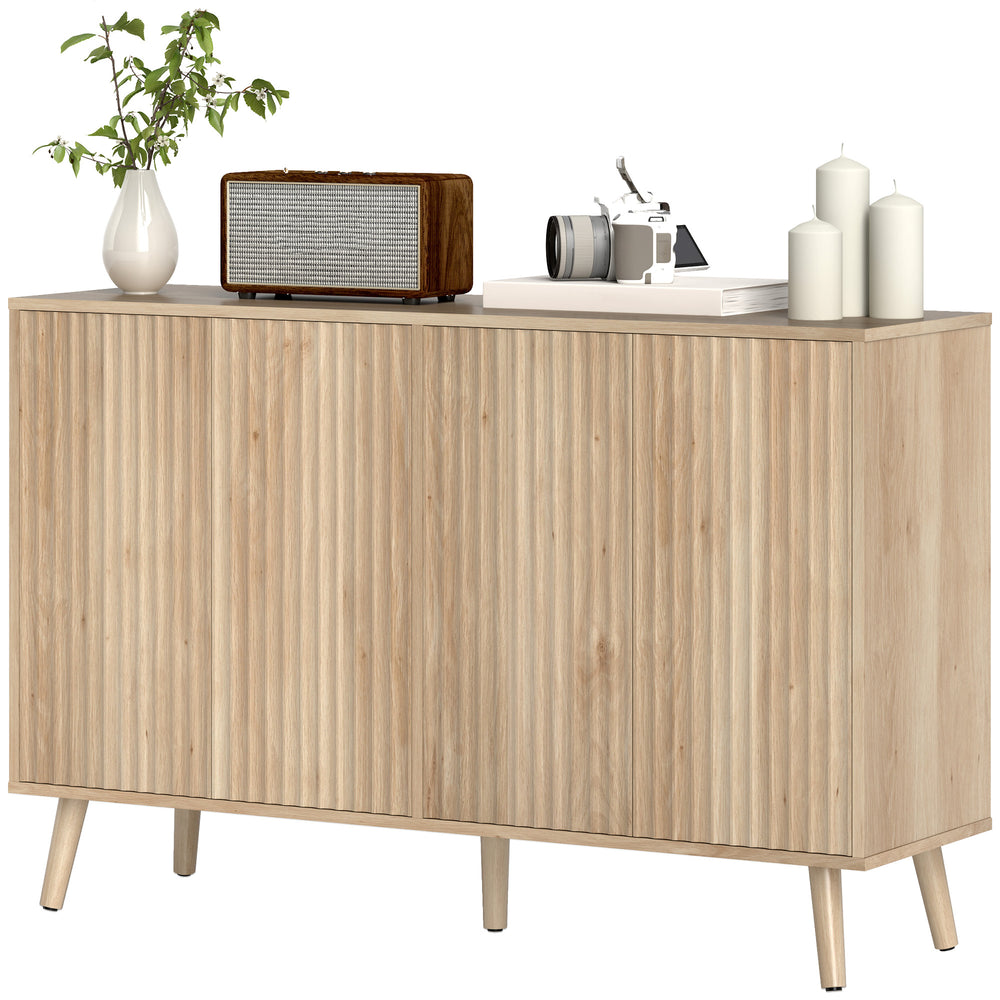 Buffet with storage, modern style, fluted legs and adjustable shelves, natural wood