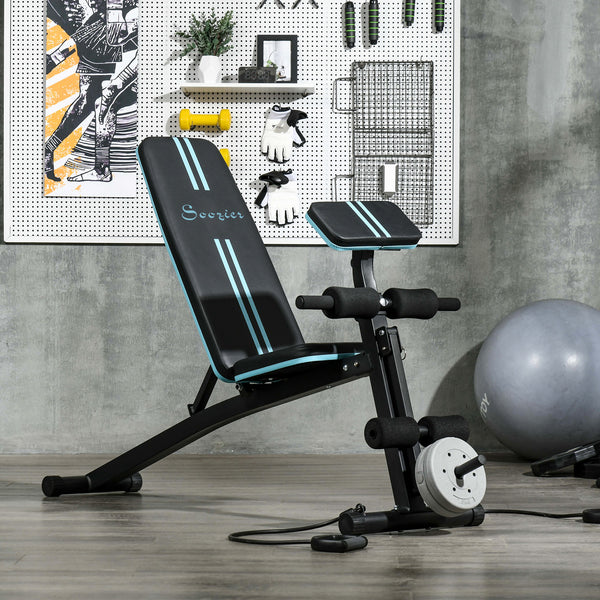 Foldable weight bench with 7-position adjustable backrest – Black and blue
