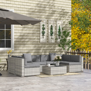 7-piece resin wicker garden set with coffee table and corner sofa, grey