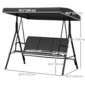 3-seater swing with adjustable canopy, black