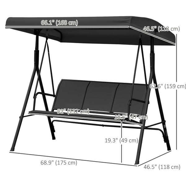 3-seater swing with adjustable canopy, black