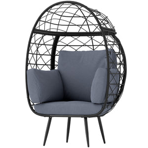 Rattan egg chair with cushions and cup holder, grey