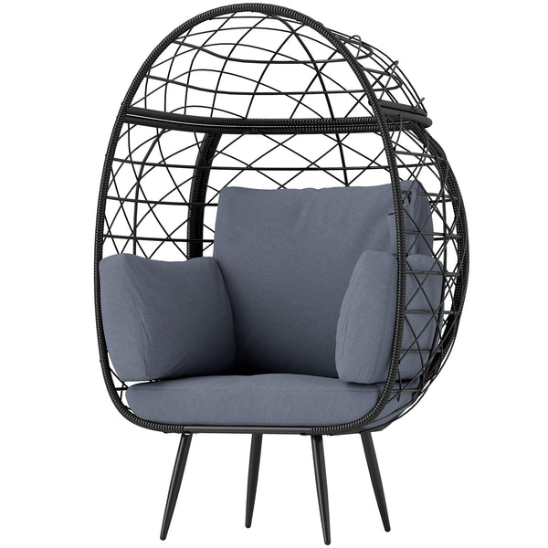 Rattan egg chair with cushions and cup holder, grey