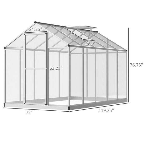 6' x 10' x 6.4' Garden Greenhouse Polycarbonate Panels and Aluminum Frame, Silver