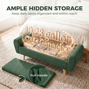 59" corduroy storage bench, dark green