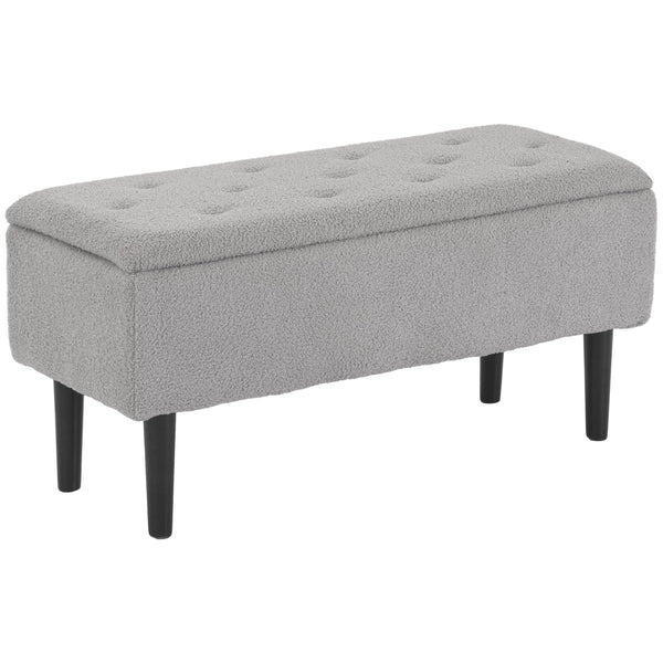 Modern storage bench with lambswool upholstery, grey