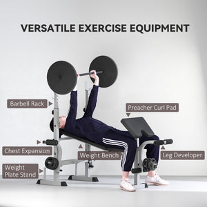 Adjustable Weight Bench with Squat Rack, Leg Press and Weight Storage, Grey