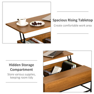 Teak lift-up coffee table with hidden storage compartment
