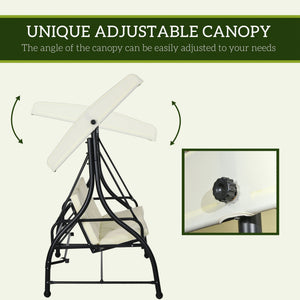 Convertible swing chair with canopy and cushions, 3-seater, cream white