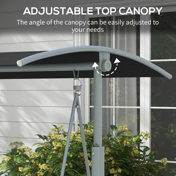 Two-seater swing with adjustable canopy and table, black