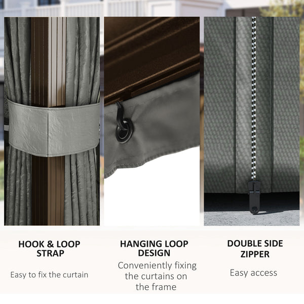 10' x 13' Hardtop Gazebo Aluminum Outdoor Canopy with Mesh Nettings, Curtains, Dark Grey
