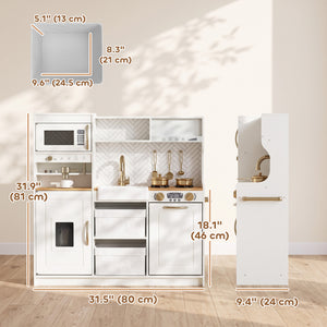 Children's play kitchen with coffee machine, ice dispenser and storage, white