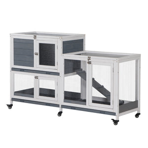 Wooden hutch with pull-out tray, lockable door and opening roof, grey