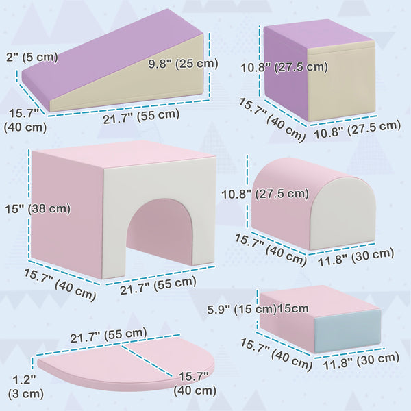 7 Piece Indoor Toddler Playground, Climb &amp; Crawl - Pink/Purple