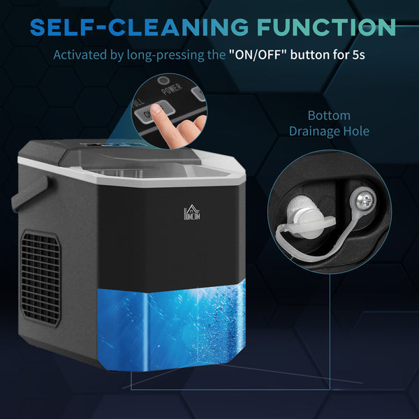 Portable ice maker, self-cleaning with 9 ice cubes ready in 6 minutes, 2 ice cube sizes