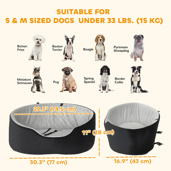 Dog car seat with removable and washable cushion, black