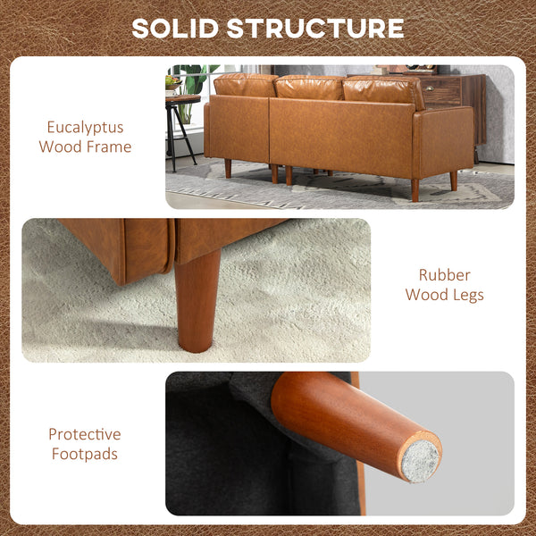 Faux Leather Sectional Sofa with Ottoman and 2 Bolster Cushions, Brown