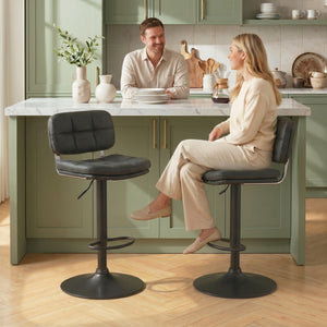 Adjustable black faux leather bar stools, set of 2