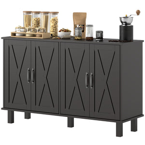 Kitchen sideboard with 4 barn doors and 2 adjustable shelves, black