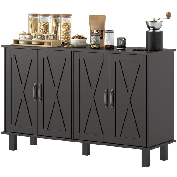 Kitchen sideboard with 4 barn doors and 2 adjustable shelves, black
