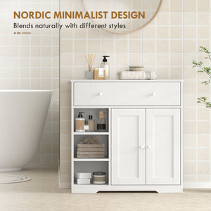 Bathroom storage cabinet with drawer and open compartments, white