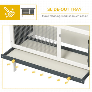 Wooden hutch with pull-out tray and opening roof, dark gray