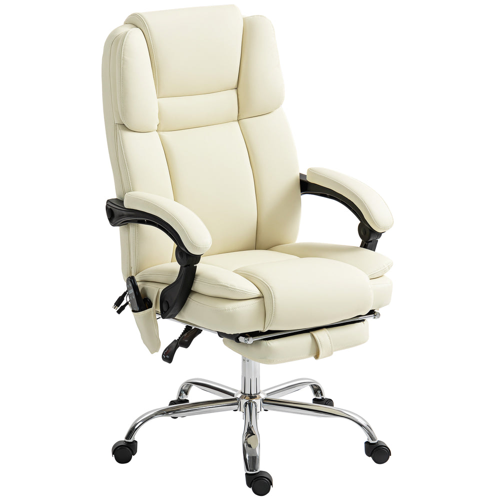 Reclining Massage Office Chair with 6-Point Vibration, Footrest and High Back, White
