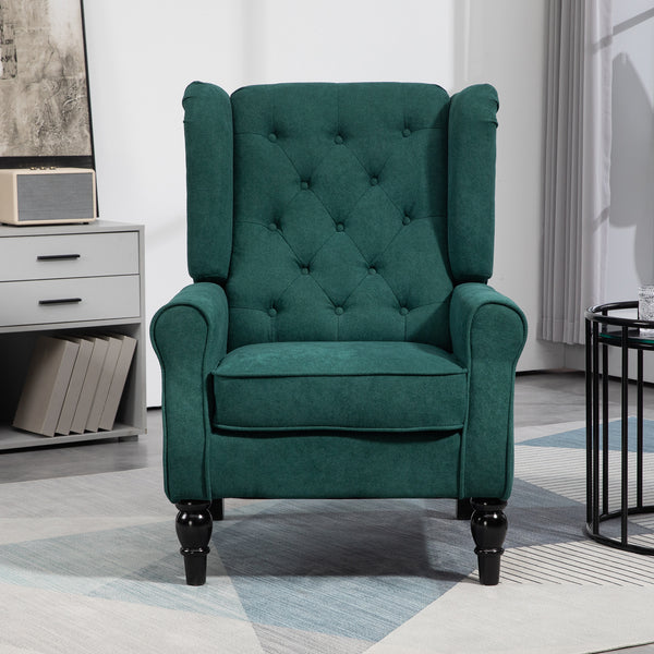 Button-upholstered accent chair, dark green