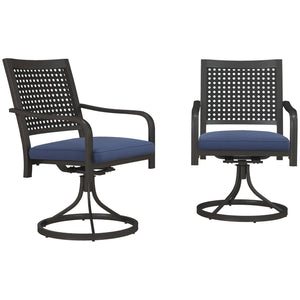 Set of 2 swivel armchairs with cushions, navy blue