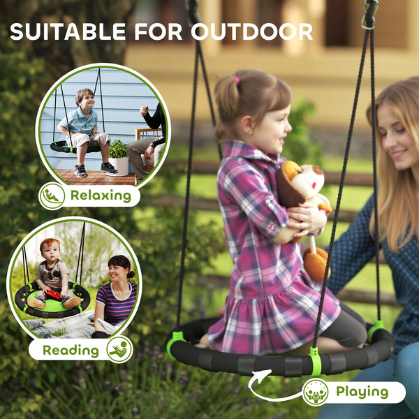 Saucer swing with adjustable suspension ropes, green