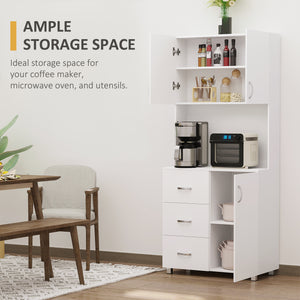Freestanding Kitchen Buffet with Built-In Storage, White
