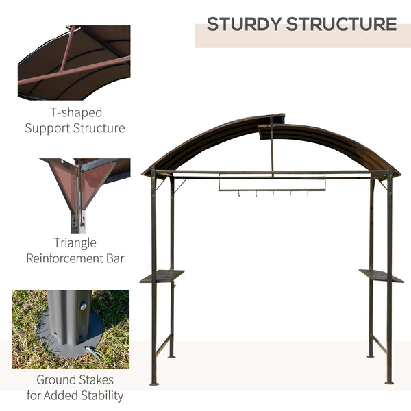 Barbecue gazebo with metal frame, arch and sunshade