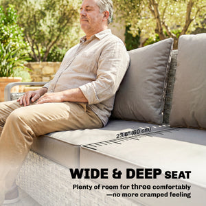 3-seater outdoor braided rattan sofa with cushions, grey