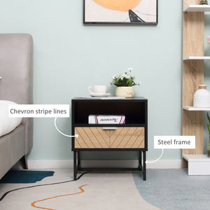 Modern bedside table, black and oak