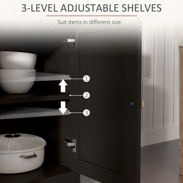 Sideboard with 2 drawers, 4 barn doors and 2 adjustable shelves, black