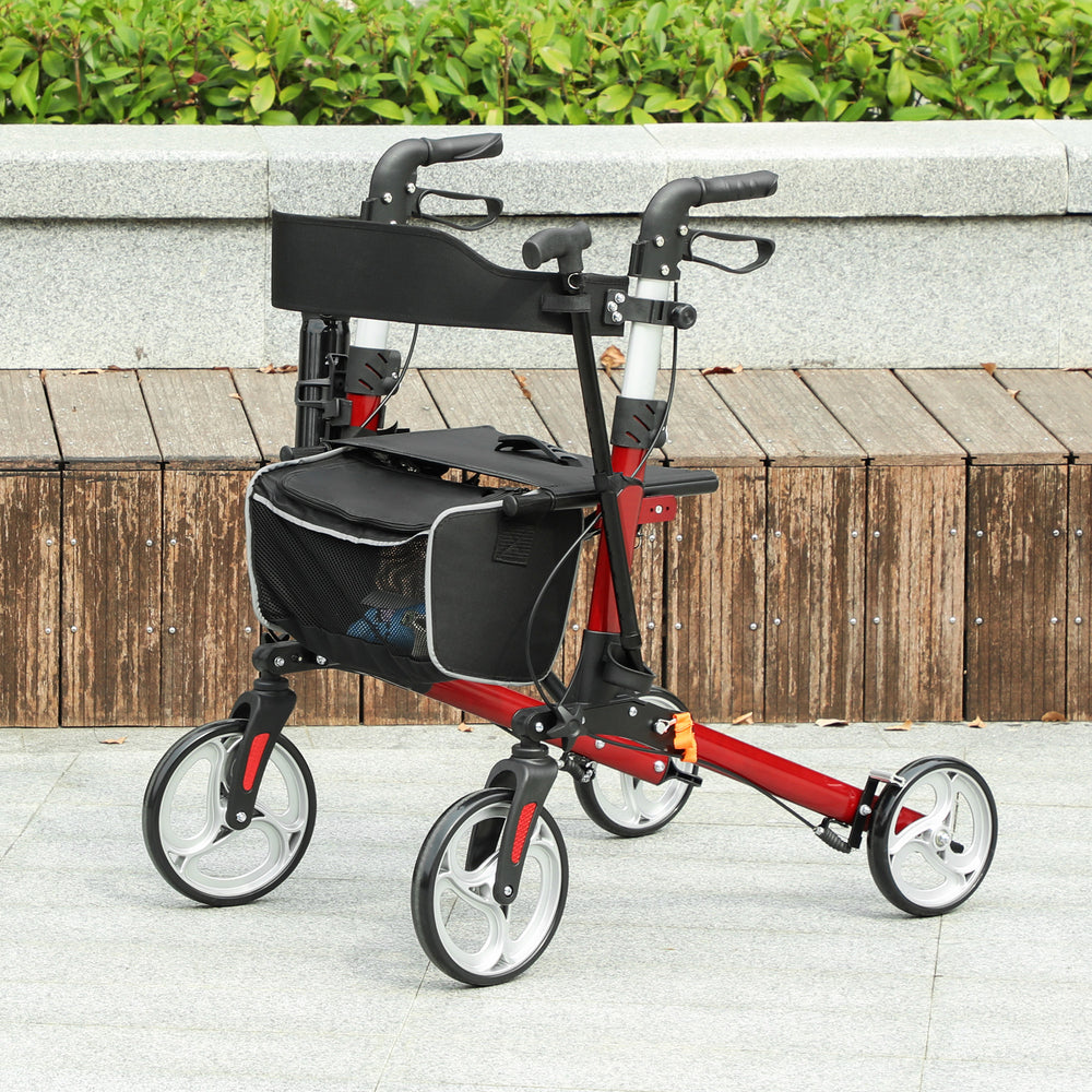 Lightweight folding walker with large red seat