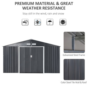 Garden shed with 4 ventilation slots and double sliding door, grey