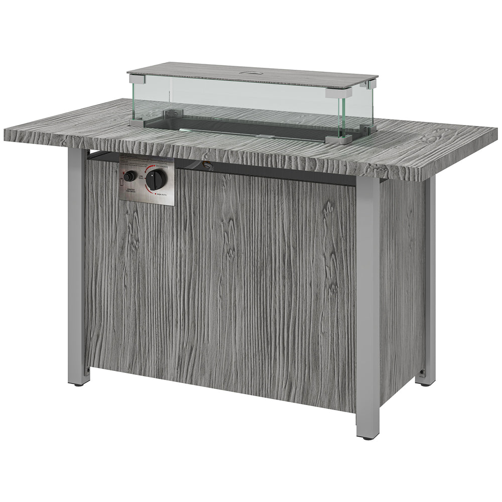 50,000 BTU Gas Fire Pit Table with Lid and Glass Screen, Gray