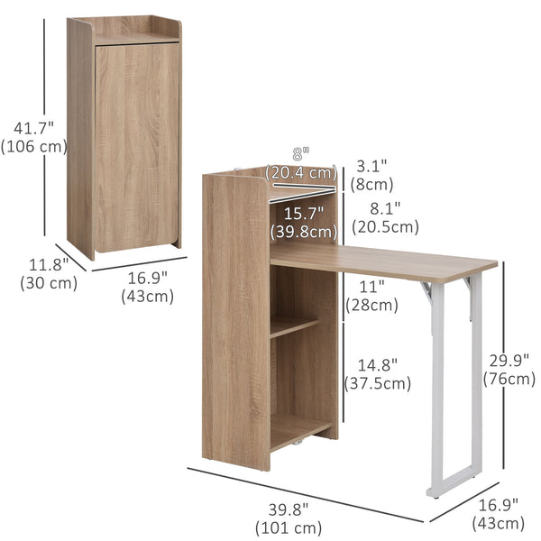 2-in-1 Folding Table with 4-Tier Shelf for Small Spaces, Oak